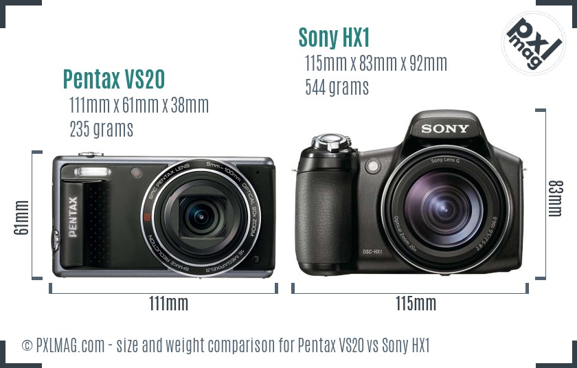 Pentax VS20 vs Sony HX1 size comparison