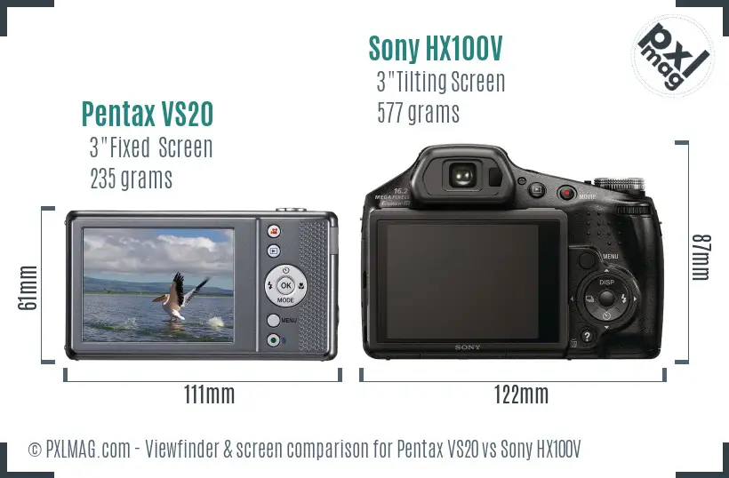 Pentax VS20 vs Sony HX100V Screen and Viewfinder comparison