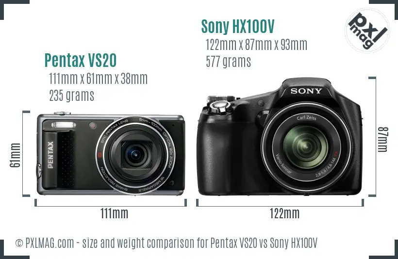 Pentax VS20 vs Sony HX100V size comparison