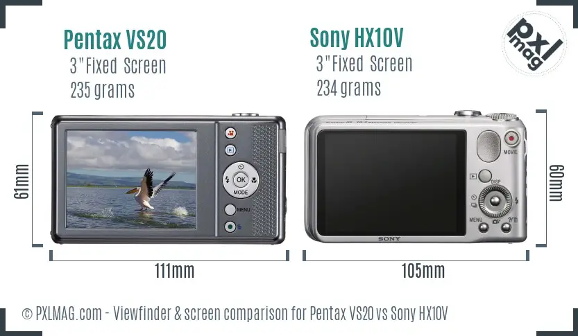 Pentax VS20 vs Sony HX10V Screen and Viewfinder comparison