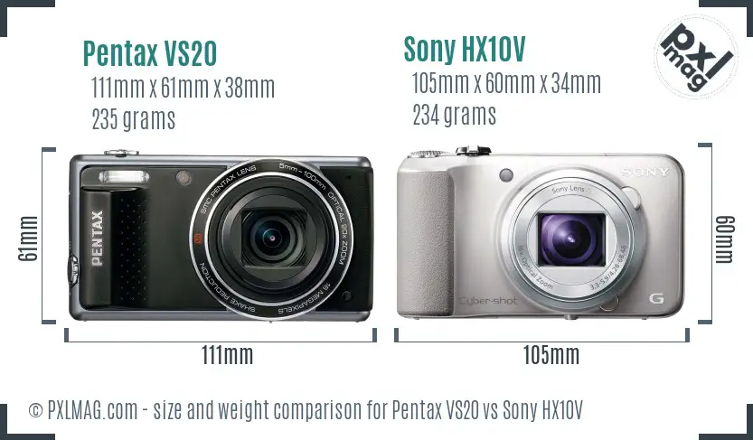 Pentax VS20 vs Sony HX10V size comparison