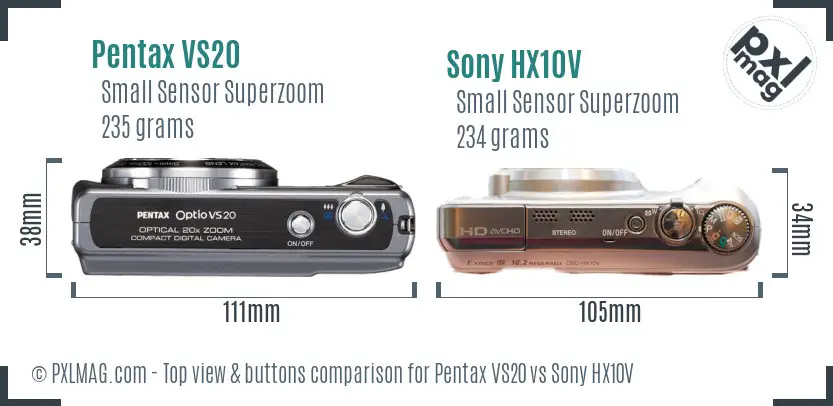 Pentax VS20 vs Sony HX10V top view buttons comparison