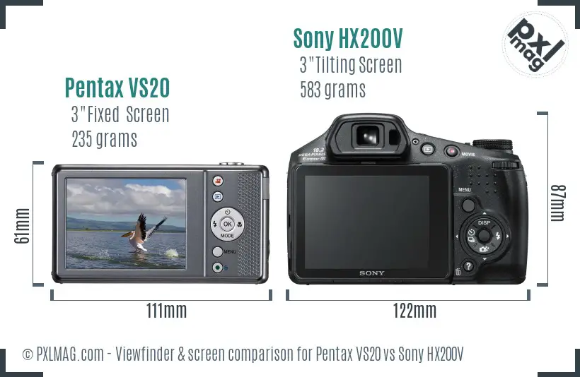 Pentax VS20 vs Sony HX200V Screen and Viewfinder comparison