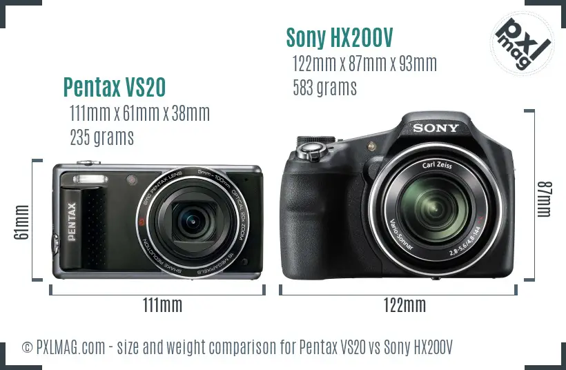 Pentax VS20 vs Sony HX200V size comparison
