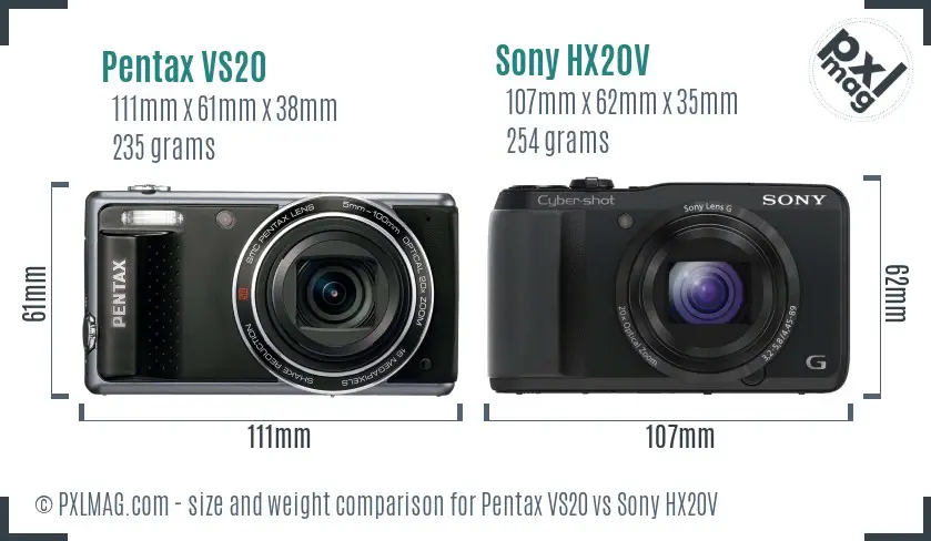 Pentax VS20 vs Sony HX20V size comparison