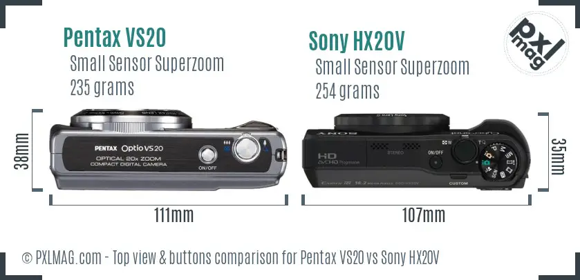 Pentax VS20 vs Sony HX20V top view buttons comparison