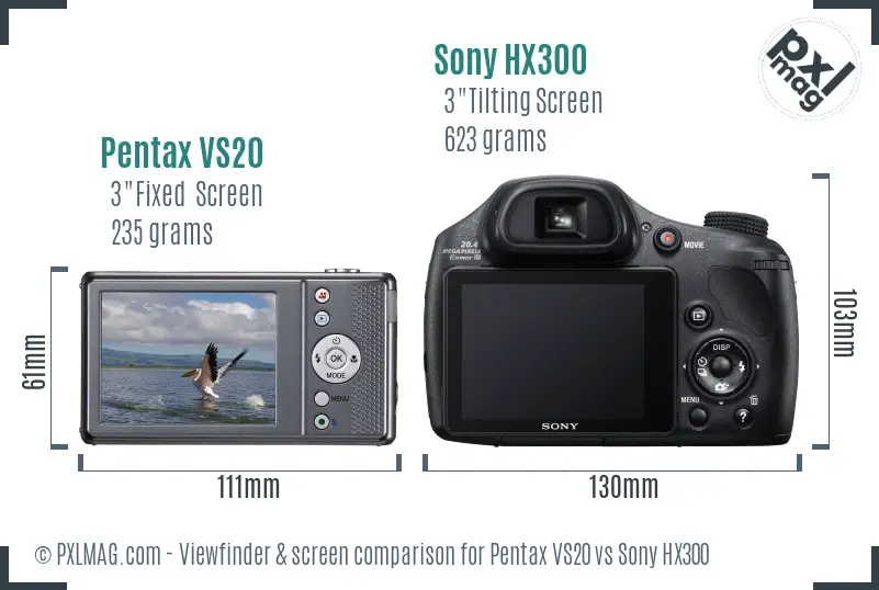 Pentax VS20 vs Sony HX300 Screen and Viewfinder comparison