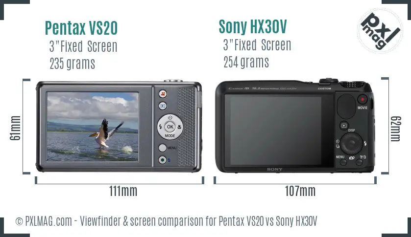 Pentax VS20 vs Sony HX30V Screen and Viewfinder comparison