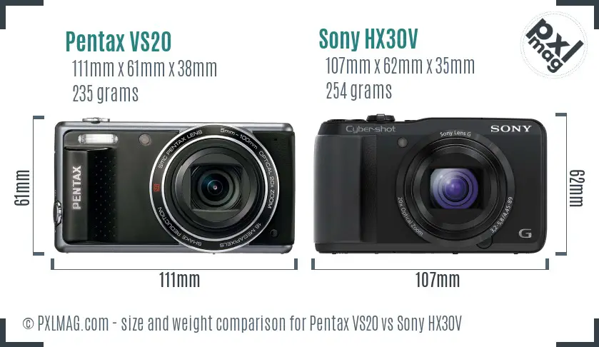 Pentax VS20 vs Sony HX30V size comparison