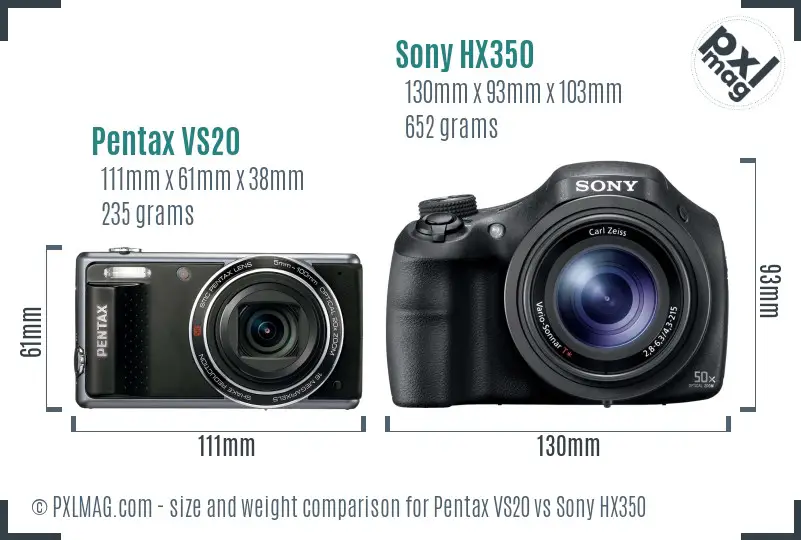 Pentax VS20 vs Sony HX350 size comparison Pentax VS20 vs Sony HX350 size comparison