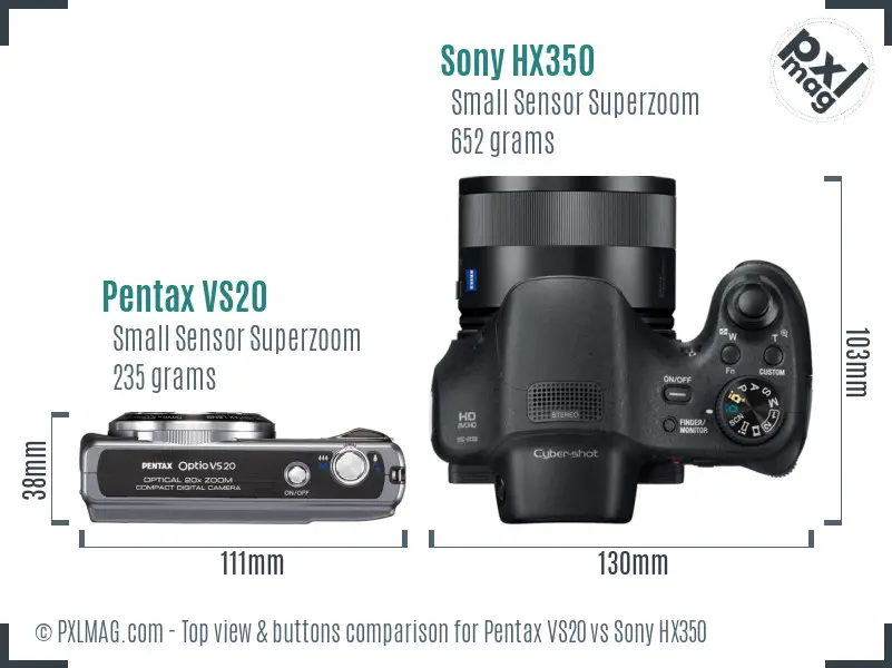 Pentax VS20 vs Sony HX350 top view buttons comparison Pentax VS20 vs Sony HX350 top view buttons comparison