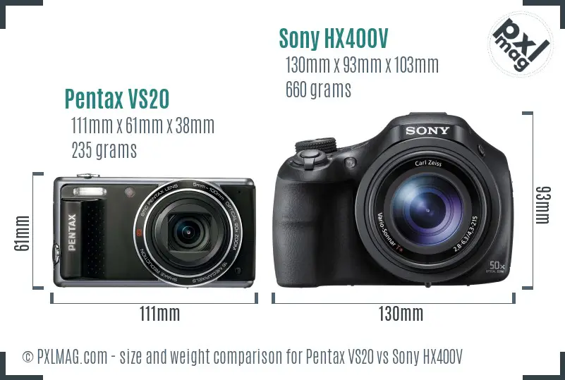 Pentax VS20 vs Sony HX400V size comparison