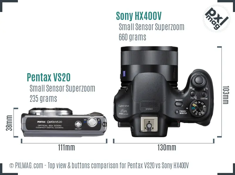 Pentax VS20 vs Sony HX400V top view buttons comparison