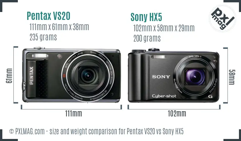 Pentax VS20 vs Sony HX5 size comparison Pentax VS20 vs Sony HX5 size comparison