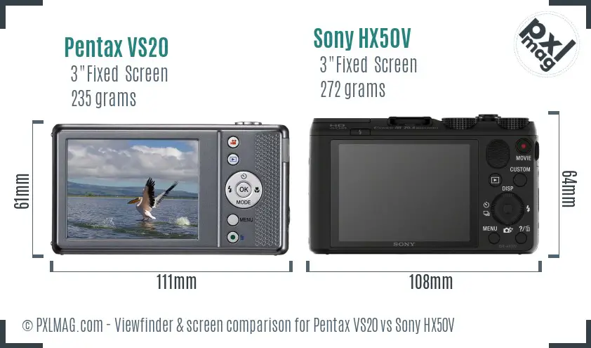 Pentax VS20 vs Sony HX50V Screen and Viewfinder comparison