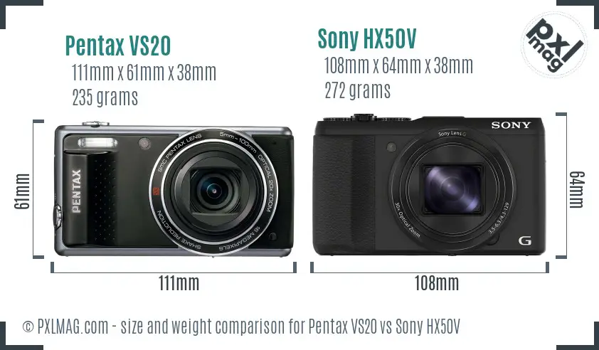 Pentax VS20 vs Sony HX50V size comparison