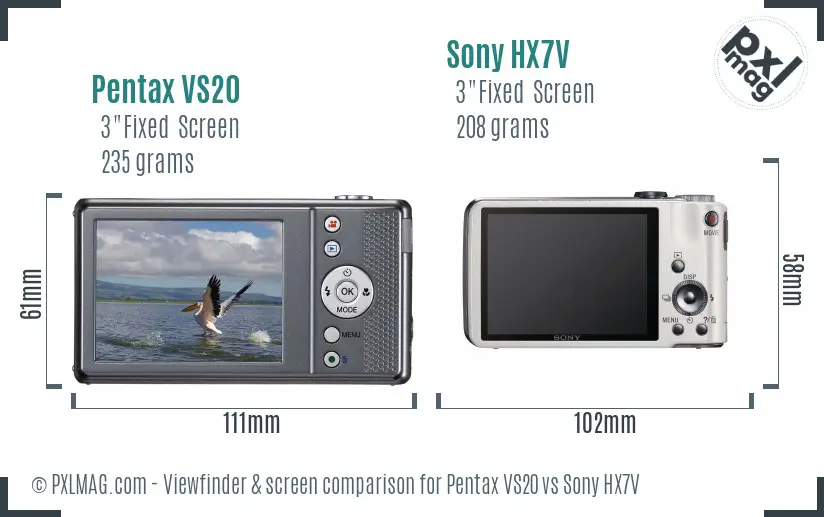 Pentax VS20 vs Sony HX7V Screen and Viewfinder comparison