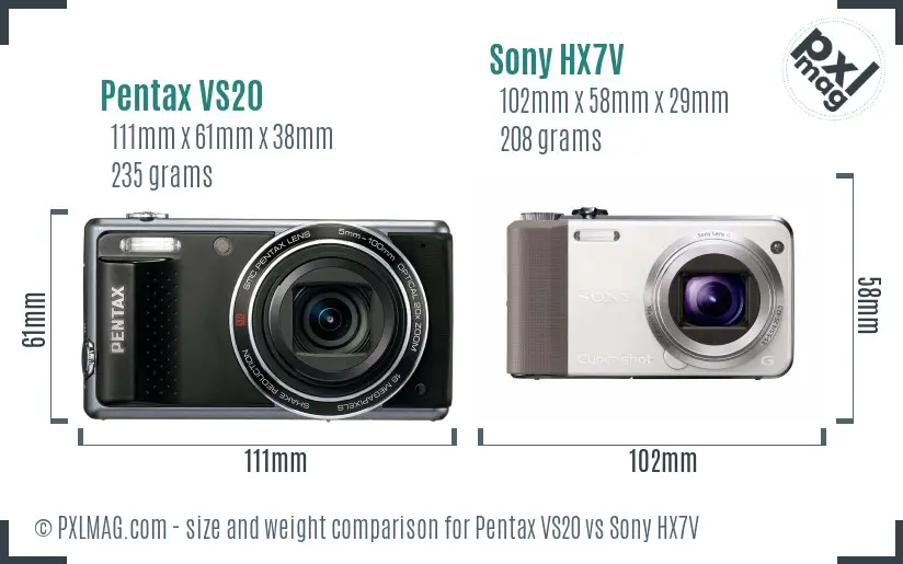 Pentax VS20 vs Sony HX7V size comparison