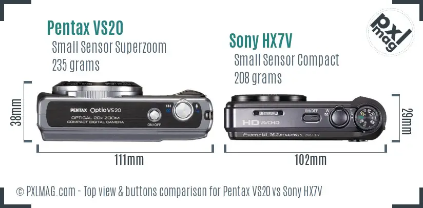 Pentax VS20 vs Sony HX7V top view buttons comparison