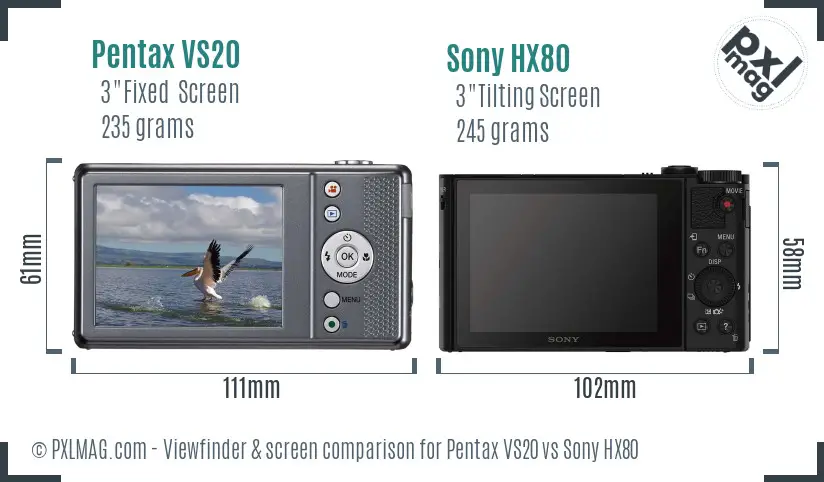 Pentax VS20 vs Sony HX80 Screen and Viewfinder comparison