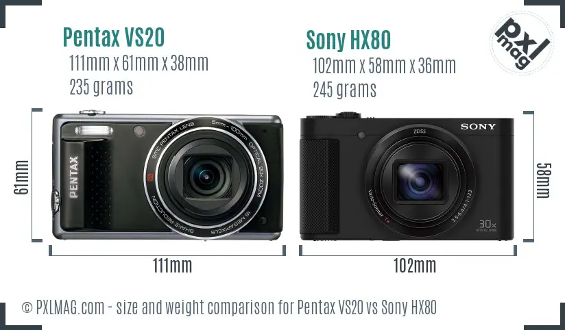 Pentax VS20 vs Sony HX80 size comparison