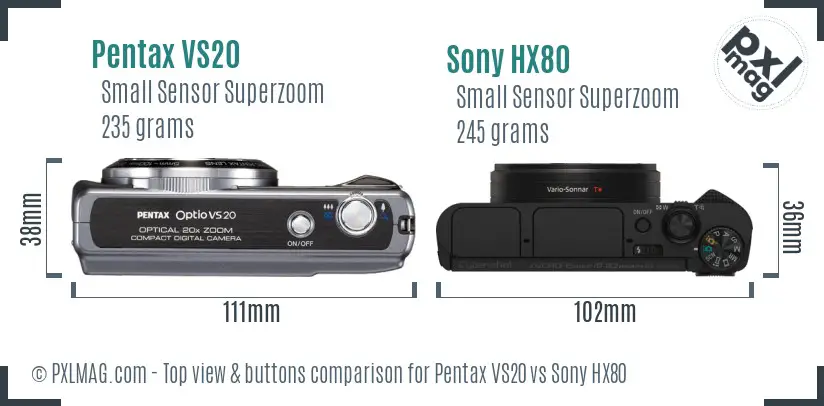 Pentax VS20 vs Sony HX80 top view buttons comparison