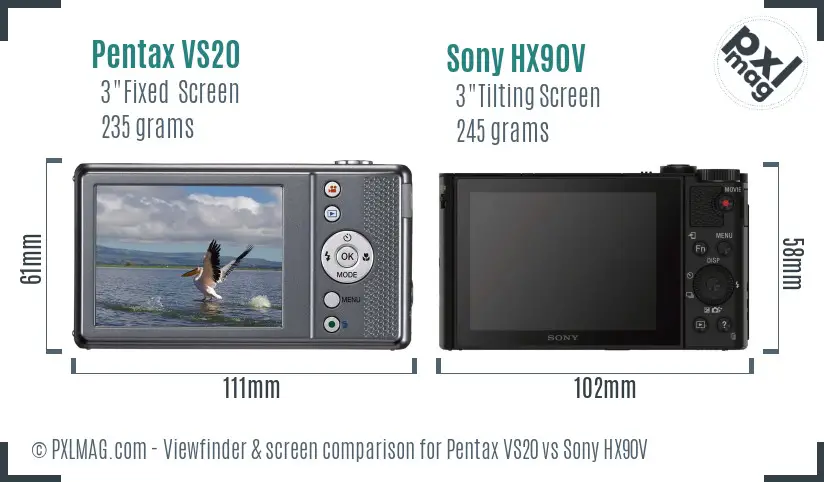 Pentax VS20 vs Sony HX90V Screen and Viewfinder comparison