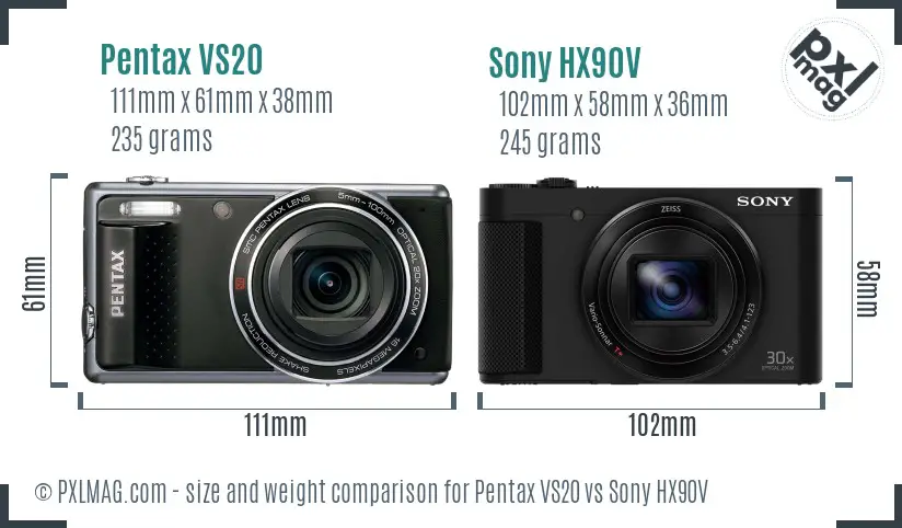 Pentax VS20 vs Sony HX90V size comparison