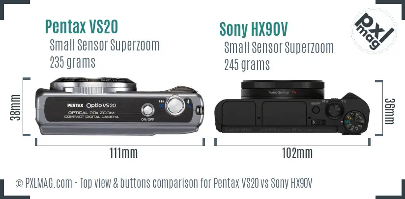 Pentax VS20 vs Sony HX90V top view buttons comparison