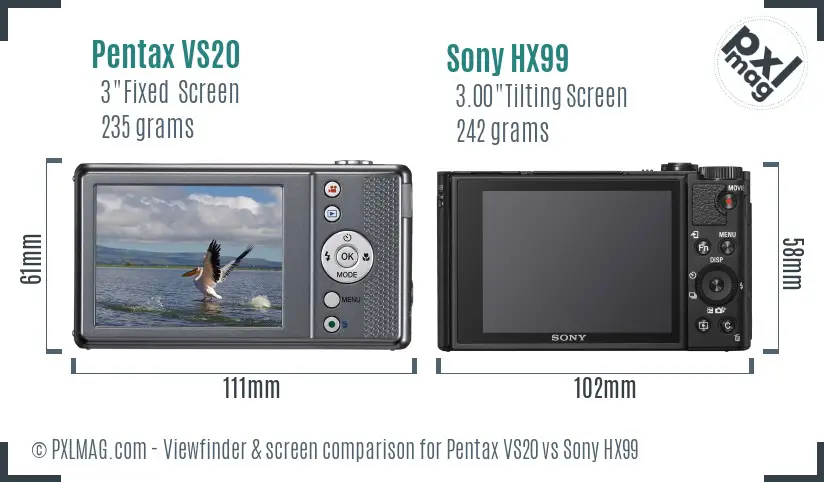 Pentax VS20 vs Sony HX99 Screen and Viewfinder comparison