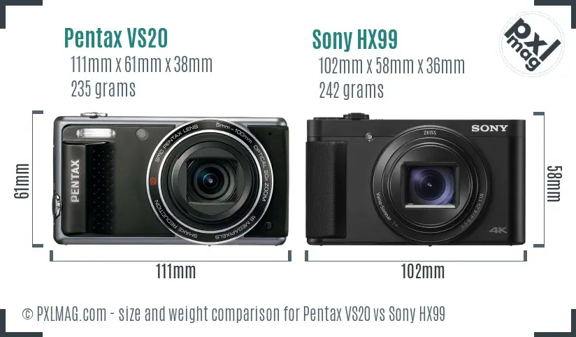 Pentax VS20 vs Sony HX99 size comparison