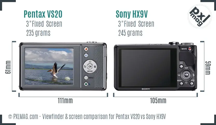 Pentax VS20 vs Sony HX9V Screen and Viewfinder comparison