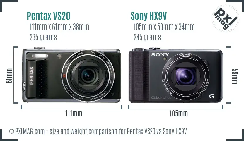 Pentax VS20 vs Sony HX9V size comparison