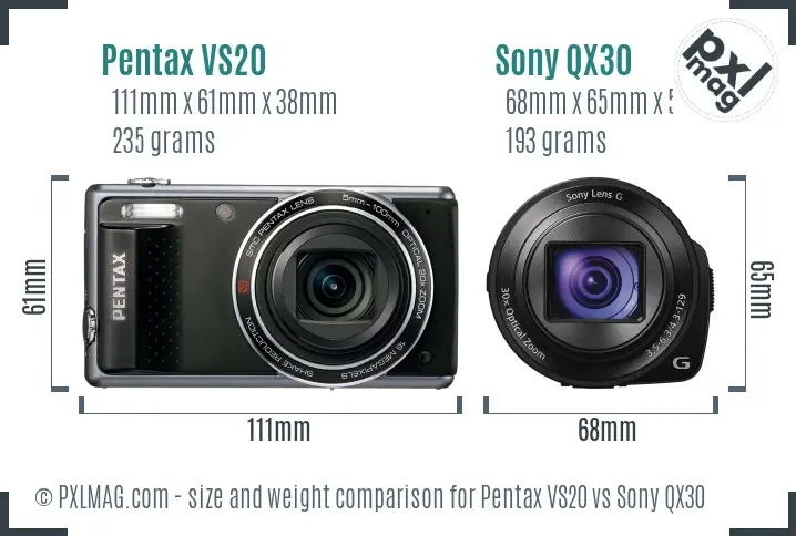 Pentax VS20 vs Sony QX30 size comparison