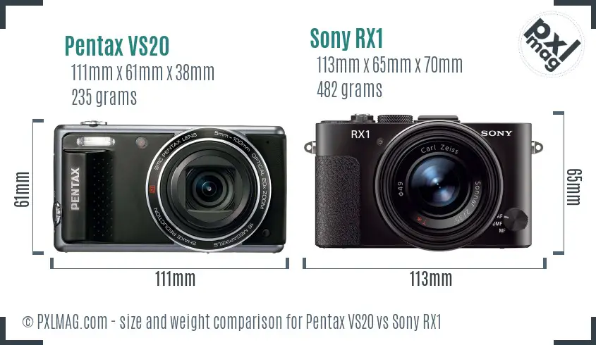 Pentax VS20 vs Sony RX1 size comparison