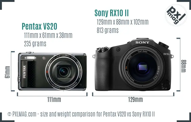 Pentax VS20 vs Sony RX10 II size comparison