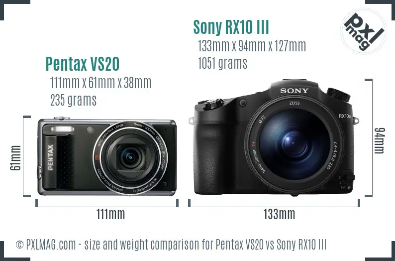 Pentax VS20 vs Sony RX10 III size comparison