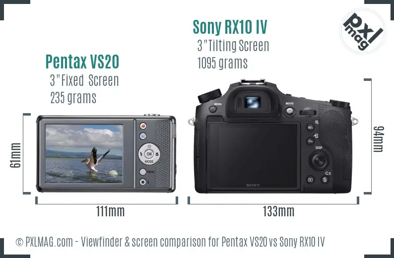 Pentax VS20 vs Sony RX10 IV Screen and Viewfinder comparison