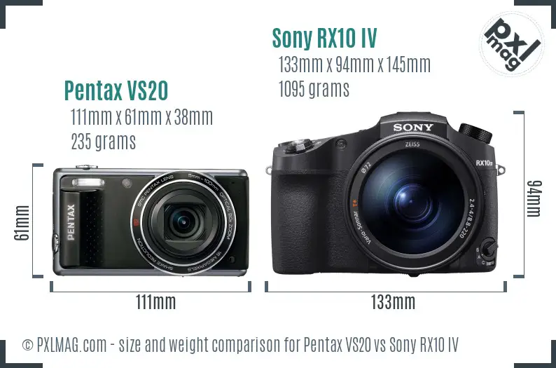 Pentax VS20 vs Sony RX10 IV size comparison