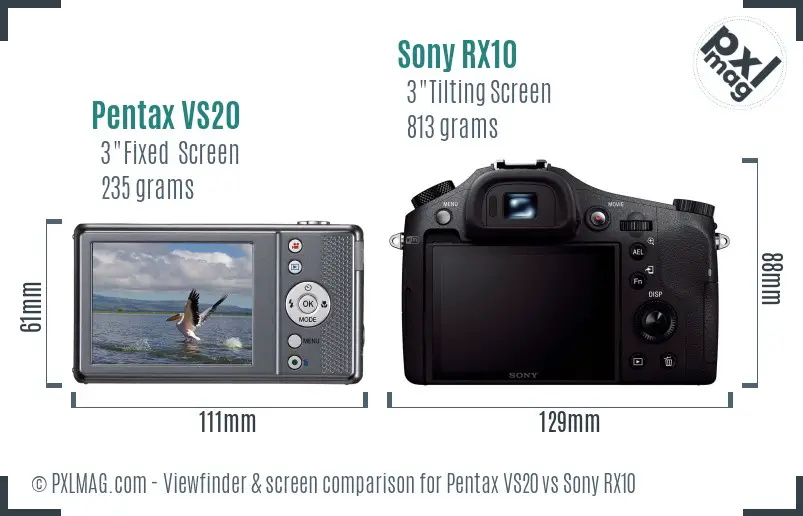 Pentax VS20 vs Sony RX10 Screen and Viewfinder comparison