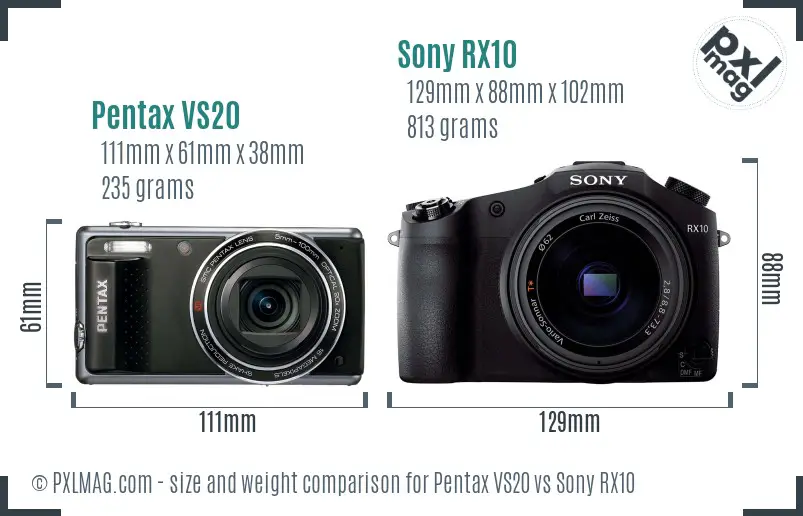Pentax VS20 vs Sony RX10 size comparison