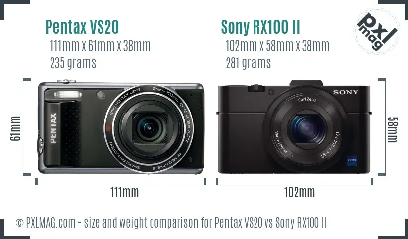 Pentax VS20 vs Sony RX100 II size comparison