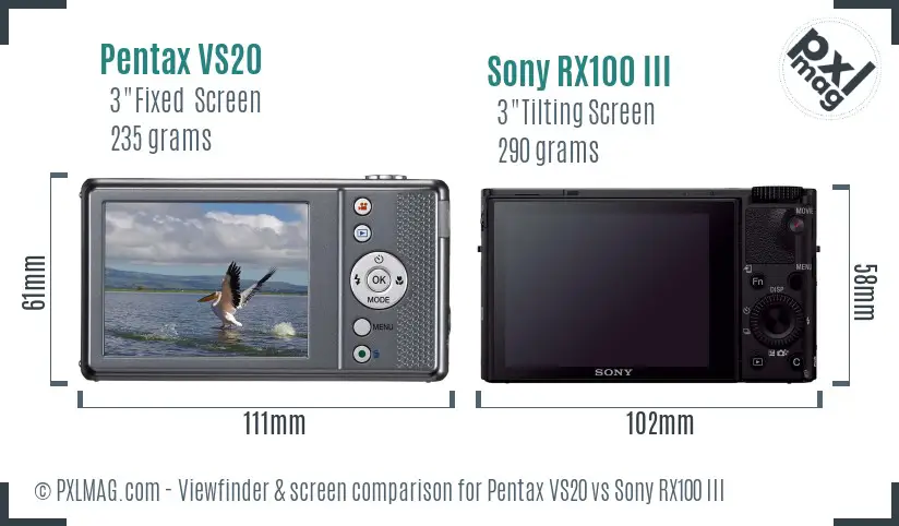 Pentax VS20 vs Sony RX100 III Screen and Viewfinder comparison