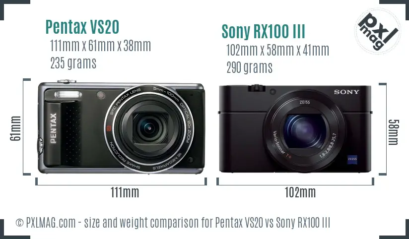 Pentax VS20 vs Sony RX100 III size comparison