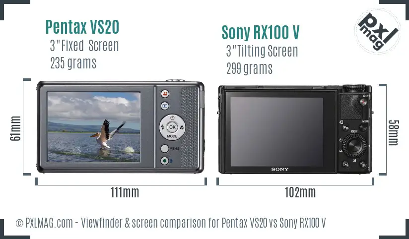 Pentax VS20 vs Sony RX100 V Screen and Viewfinder comparison