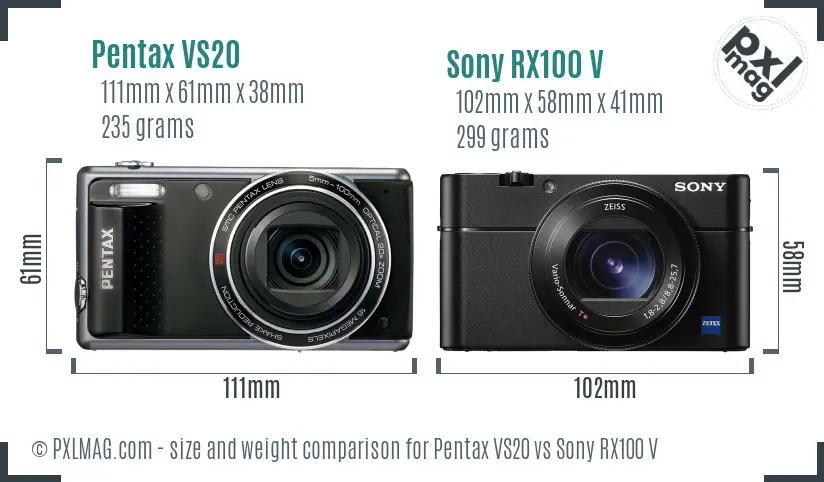 Pentax VS20 vs Sony RX100 V size comparison