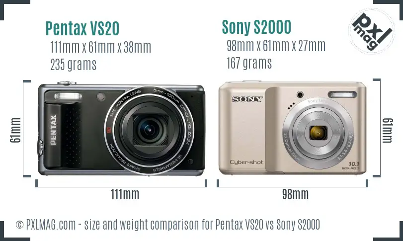 Pentax VS20 vs Sony S2000 size comparison Pentax VS20 vs Sony S2000 size comparison