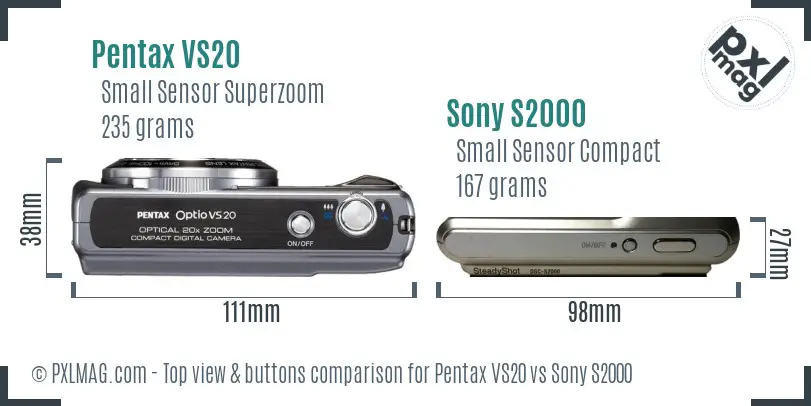 Pentax VS20 vs Sony S2000 top view buttons comparison Pentax VS20 vs Sony S2000 top view buttons comparison