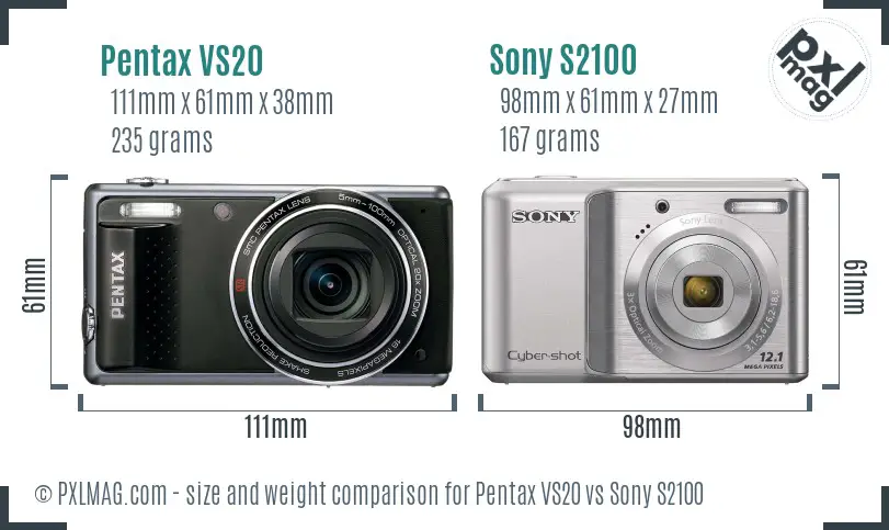 Pentax VS20 vs Sony S2100 size comparison