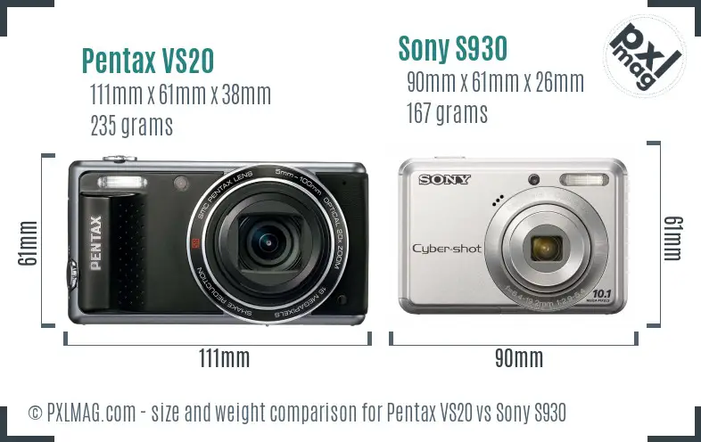 Pentax VS20 vs Sony S930 size comparison